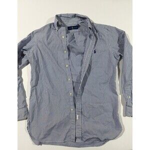 Ralph Lauren Men's Striped Cotton Button-Down Shirt Long Sleeve Blue White